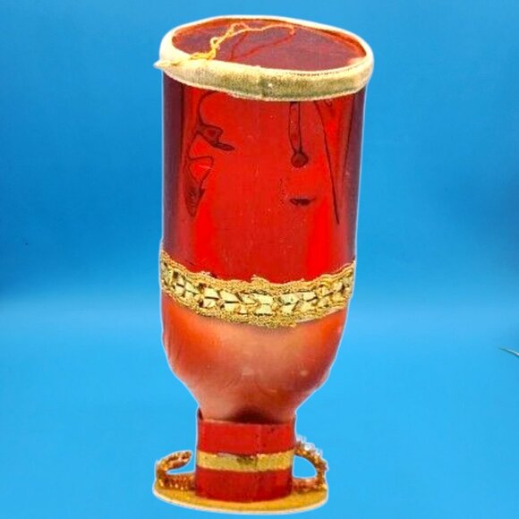 Vintage 1950s Toy Soldier Ornament • Red Foil Hat • Blowmold Head• Gold Foil Tri - Picture 5 of 8